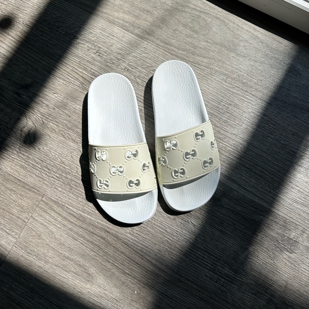 White Gucci Slides